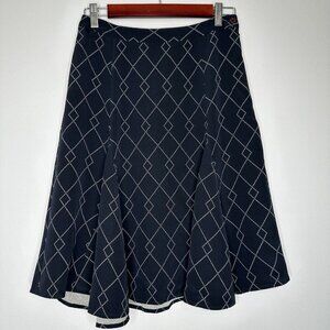 Marshall Fields Black Diamond Print Flare Knee Length Silk Skirt Size 4